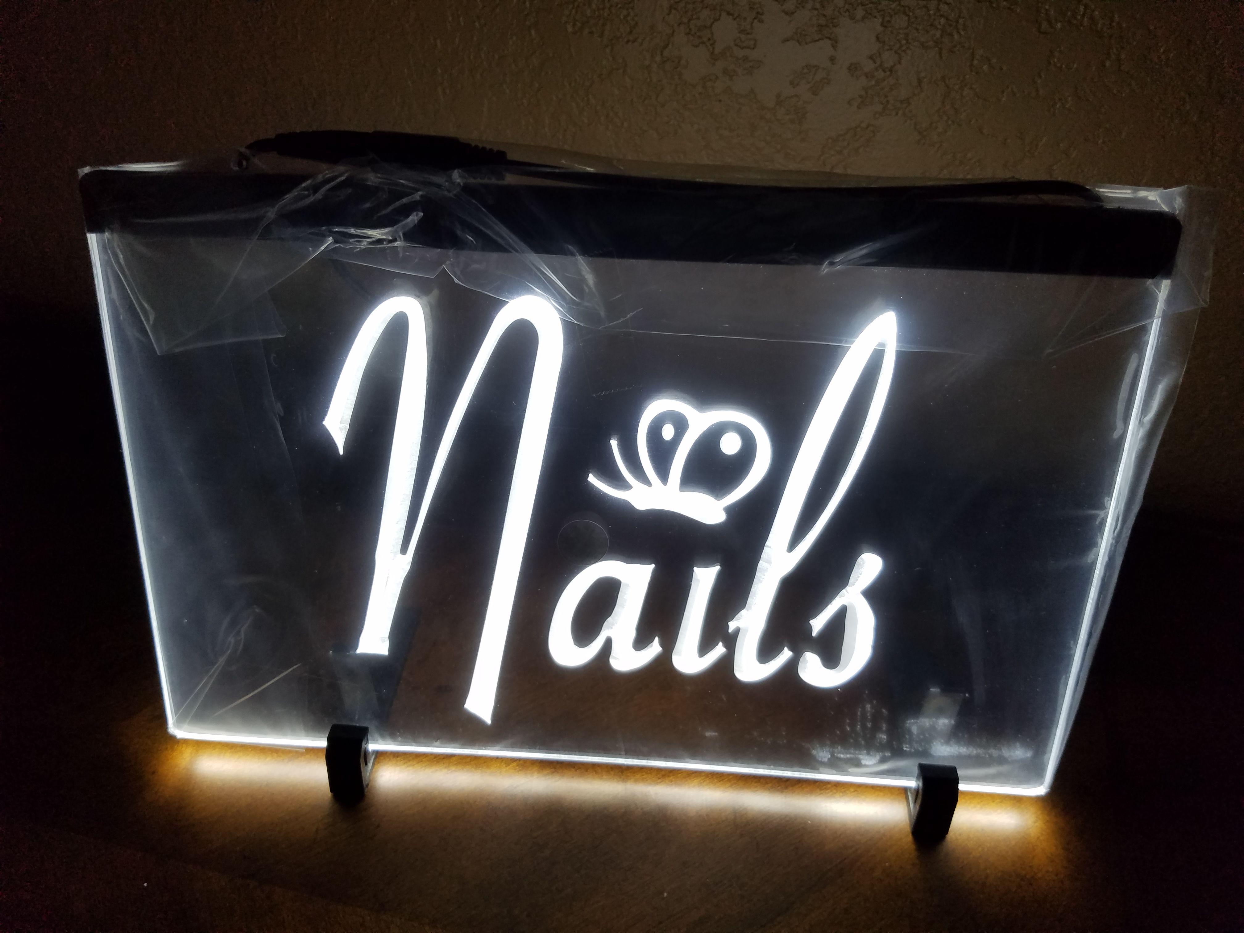 New Custom 8 x 11" NAILS Led Plexiglas light-up sign w 4ft cord & chain to hang