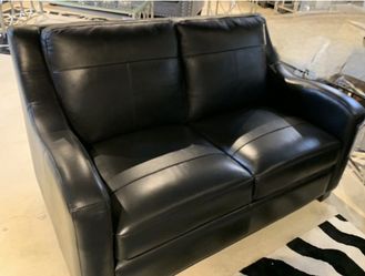 Black Leather Loveseat (100% Genuine Leather)