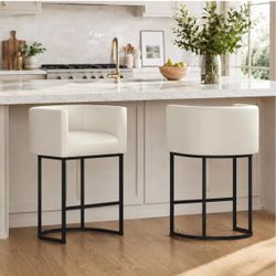 White Faux Leather Barstools - Set of 2 ( New)