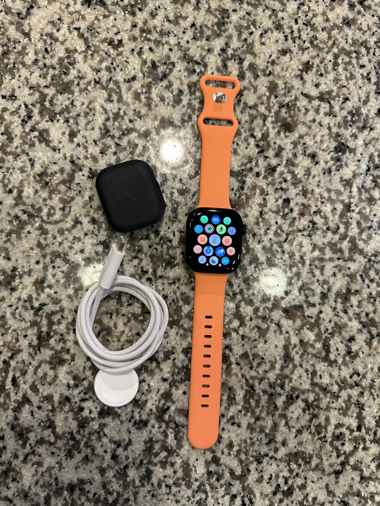 Apple Watch Series 10 GPS 42mm Black with orange band (band not apple) 1 year apple warranty Brand New