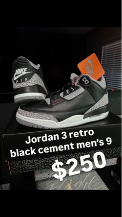 Jordan 3 retro black cement men's 9