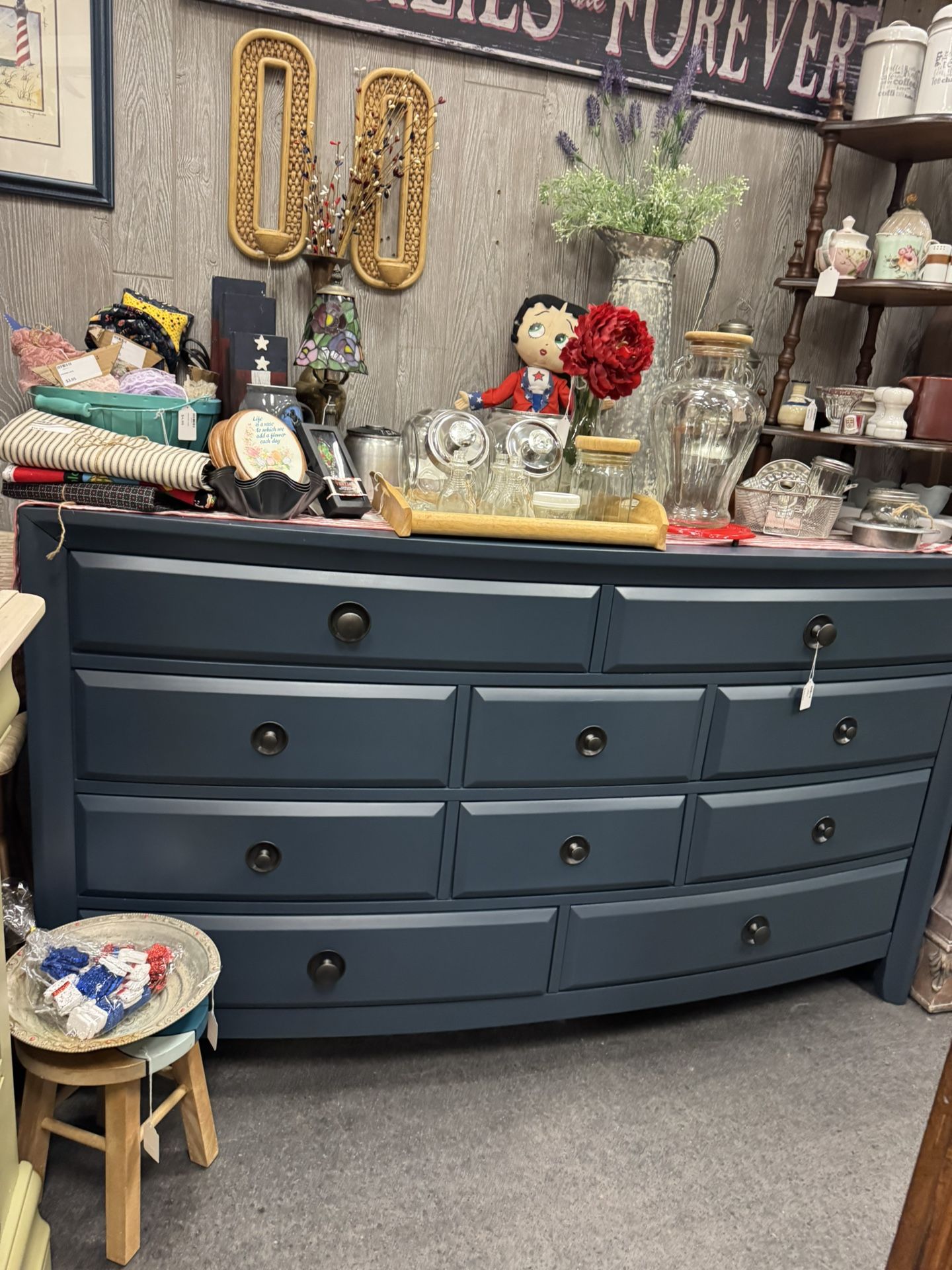 Newly Refinished Dark Blue Credenza