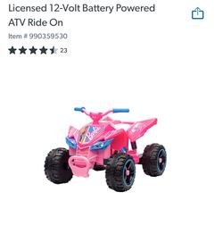 New Barbie Kids ATV Ride On, 12 V Battery
