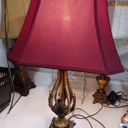 Vintage Maroon Shade Brass Lamp