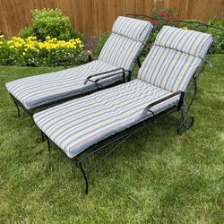 Wrought Iron Lounge Chairs with Cushions 