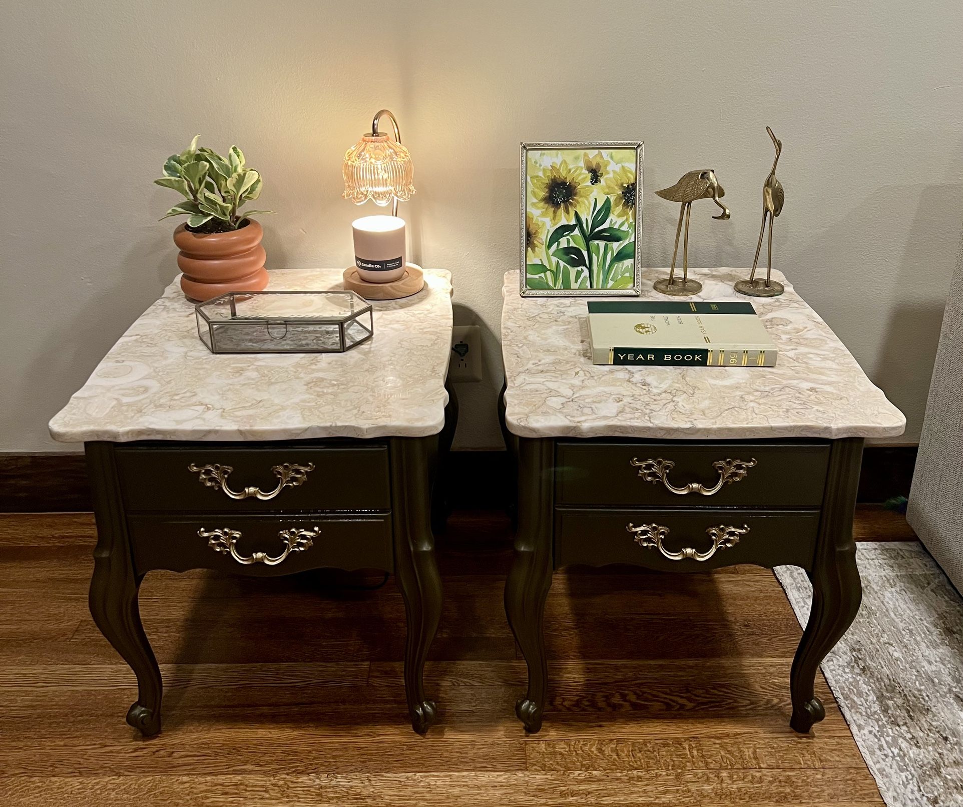 X2 French Provincial Marble Nightstands