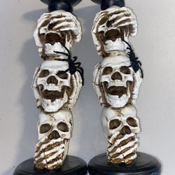 Skulls candleholders see no evil hear no evil speak no evil 12” Ceramic Halloween