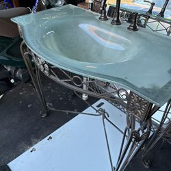 Solid Heavy Metal Vanity W/Mirror And Faucet