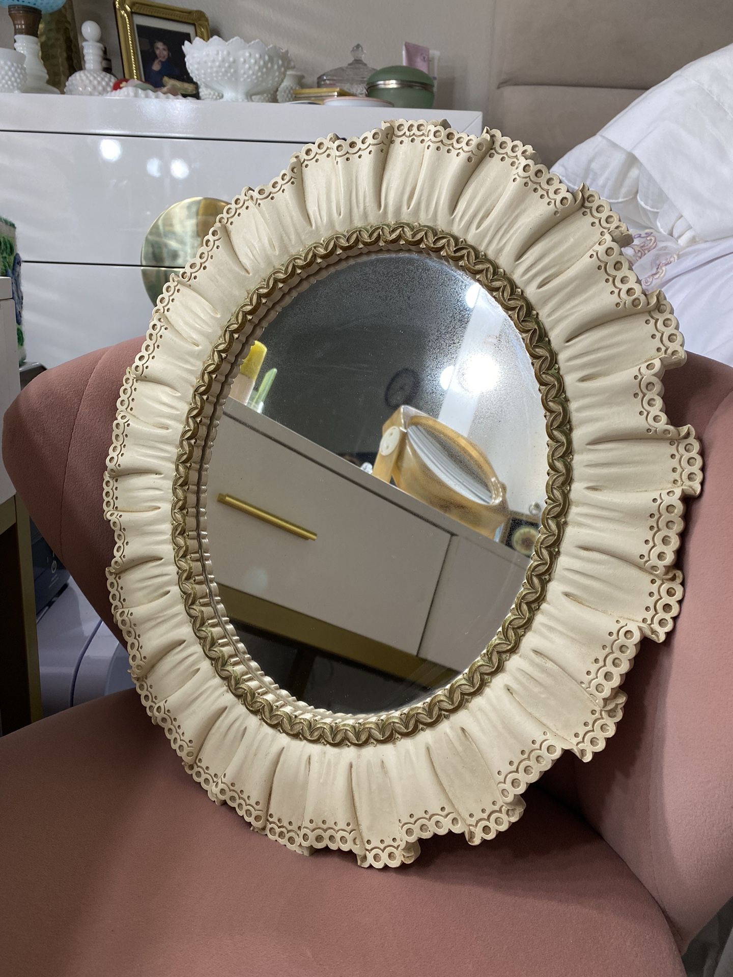 Vintage Rare MCM Hollywood Regency Syracuse Ornamental Co Ruffle Mirror 16" x 14"