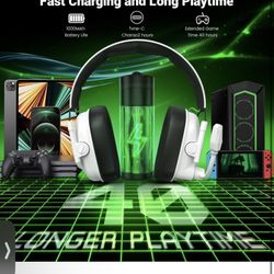 Wireless Gaming Headset with Noise Canceling Microphone for PC, PS5, PS4, Switch, Mac，2.4 GHz Wireless & Bluetooth 5.4 Gaming Headphones, Cool RGB Lig