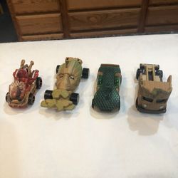 Disney Marvel Guardians of the Galaxy Groot Lot of 4 cars.  One car from Marvel and Three are Hotwheels.  Preowned good condition.  