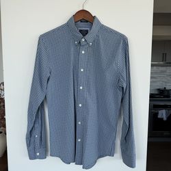 Abercrombie Men’s Blue Checkered Shirt - MEDIUM Super Slim Collared Button Down 
