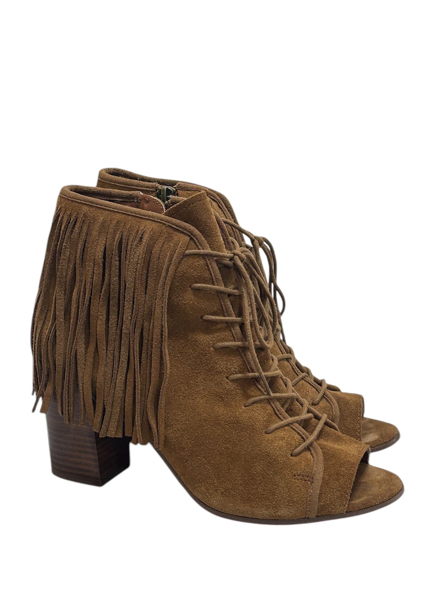 Steve Madden Newporte Chestnut Suede Leather Shoes 9B Inner Zip Open Toe