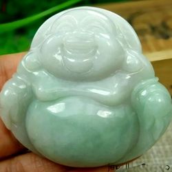 Burmese Jadeite Jade Happy Buddha. 49.5 X 53.5 X 12.8mm.