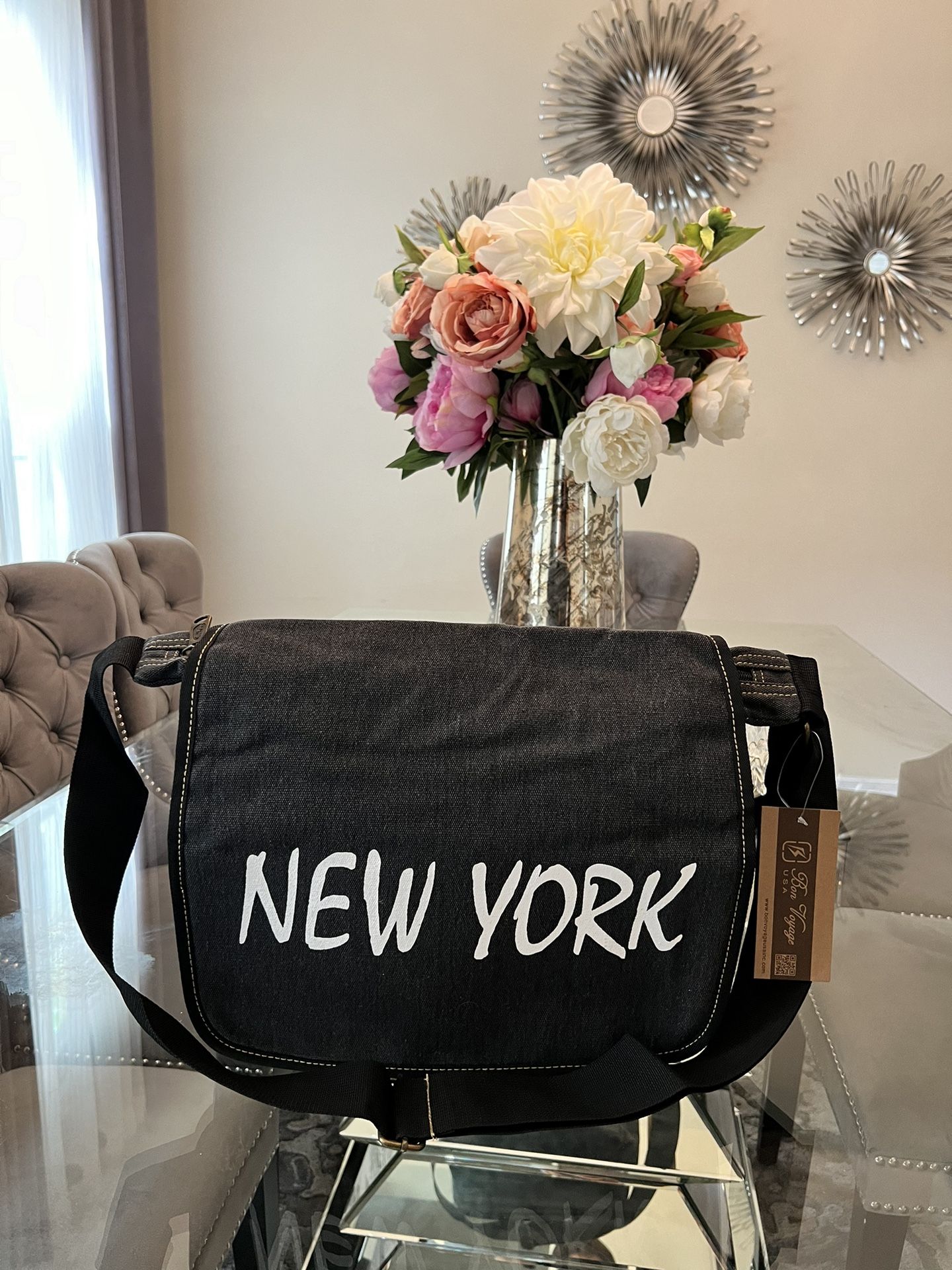 $15 Each NWT Bon Voyage New York Canvas Crossbody Messenger Bag Charcoal Color