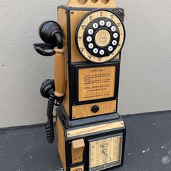 Vintage Style Wall-Mounted Rotary Payphone Telephone with Clock