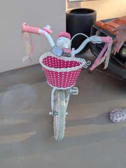 Kids Girls Pink and White Bike with Basket