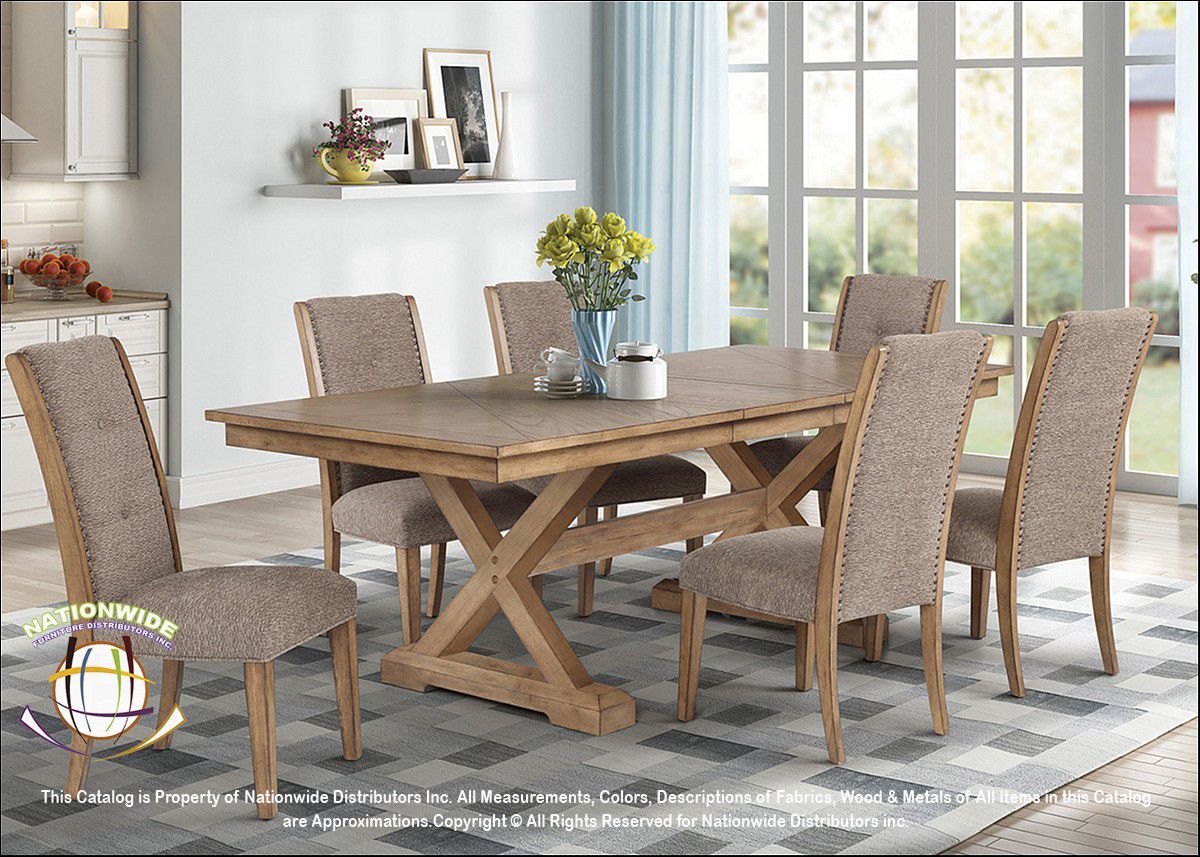 BRAND NEW Nation Furniture CONTEMPORARY 7-Piece DINING SET WITH A RUSTIC BLEND IN MEDIUM BROWN .