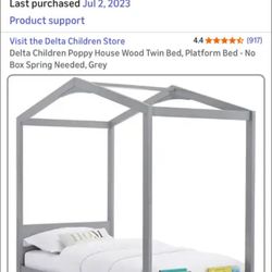 Delta Children Poppy House Wood Twin Bed Frame – Gray (Complete Set)