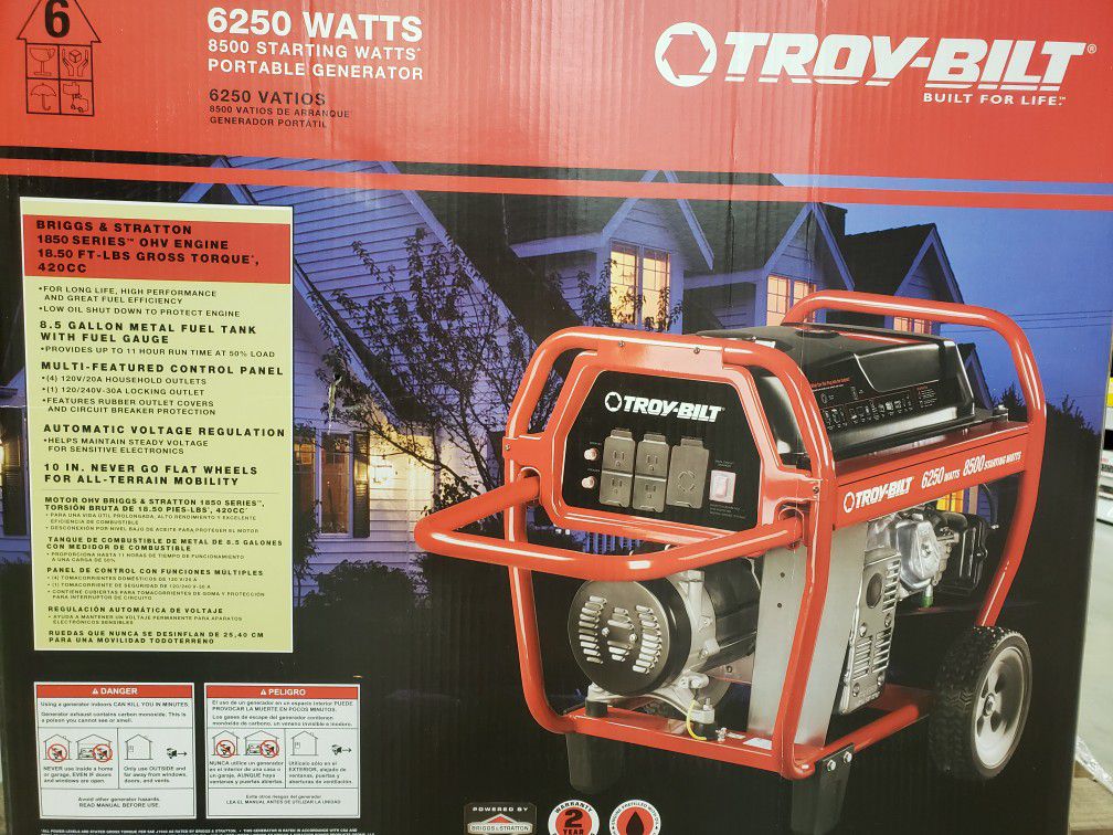 Generator troy built 8500 starting watts