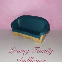 Vintage Fisher Price Loving Family Dollhouse Furniture Green Sofa Seat Loveseat