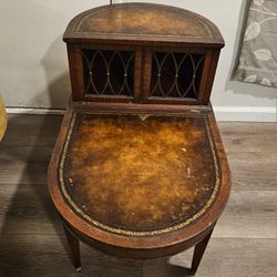 Vintage End Tables Mahogany And Leather 2 Tier With Double Door Compartment Estate Sale Find