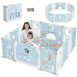 Baby Playpen, Dripex Foldable Playpen for Babies and Toddlers, 14 Panels, Baby Fence Play Area, Custom Shape Baby Play Pen, Easy Assemble and Storage,