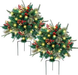 2 Pre lit Christmas Pine Trees
