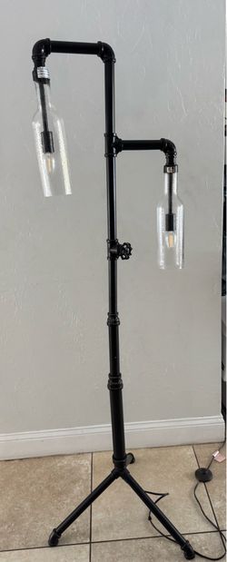 Industrial Pipe Floor Lamp – Handcrafted Wine Bottle Design – Unique Statement Piece
