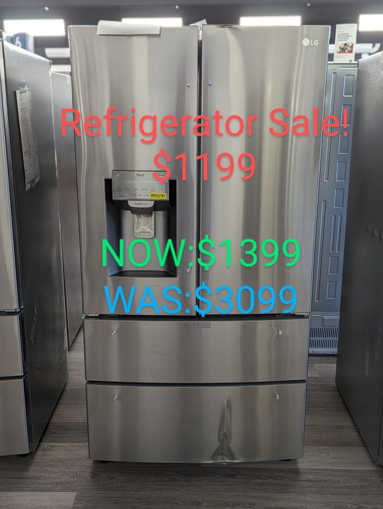 28cu French Door Refrigerator with External Water and Ice Dispenser. Double Drawer Bottom Freezer 