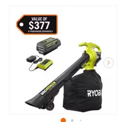 NEW IN BOX Shop RYOBI 40V Vac Attack Cordless Leaf Vacuum/Mulcher with 5.0 Ah Battery and Charger