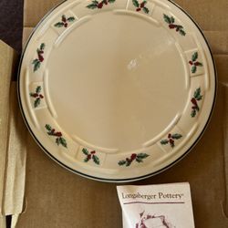 Longaberger Vintage NIB Christmas Traditional Holly Vitrified Pottery Trivet