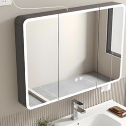New 36x28 Smart Bathroom Led Mirror Cabinet with Anti-Fog Makeup Vanity Storage Medicine Cabinet 