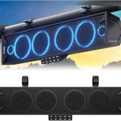 GoHawk 25 Inch UTV Sound Bar, 6-Speaker Bluetooth ATV, RGB Lights, IP66 Waterproof SXS, Golf Cart Polaris RZR Can-Am w/FM Radio, Fits 1.5"–2.25" Roll