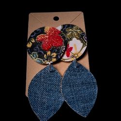 Cute flower / Jean earrings 
