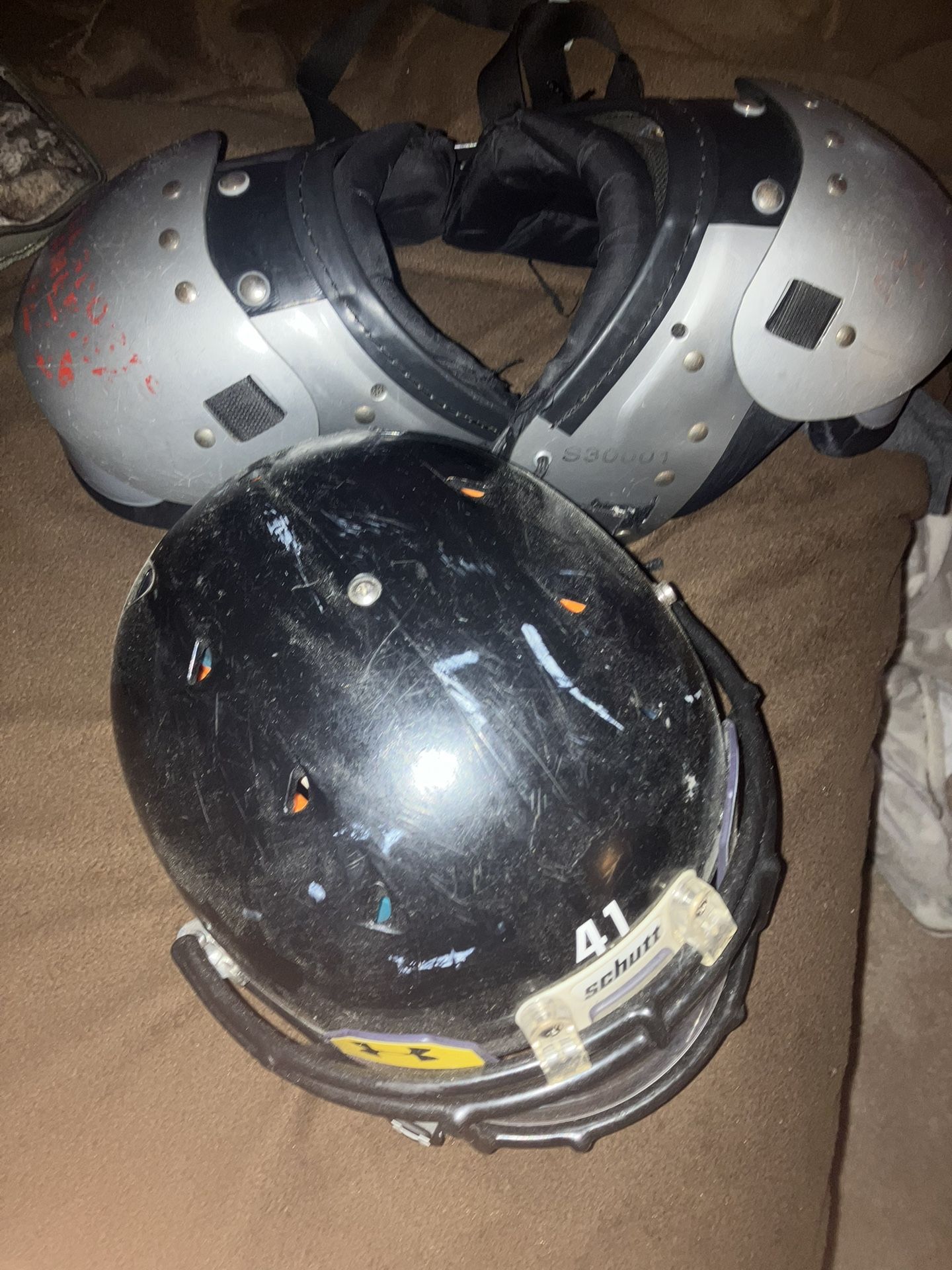 Youth pads and football helmet bundle