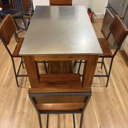 West Elm Rustic Kitchen Island With 4 Chairs