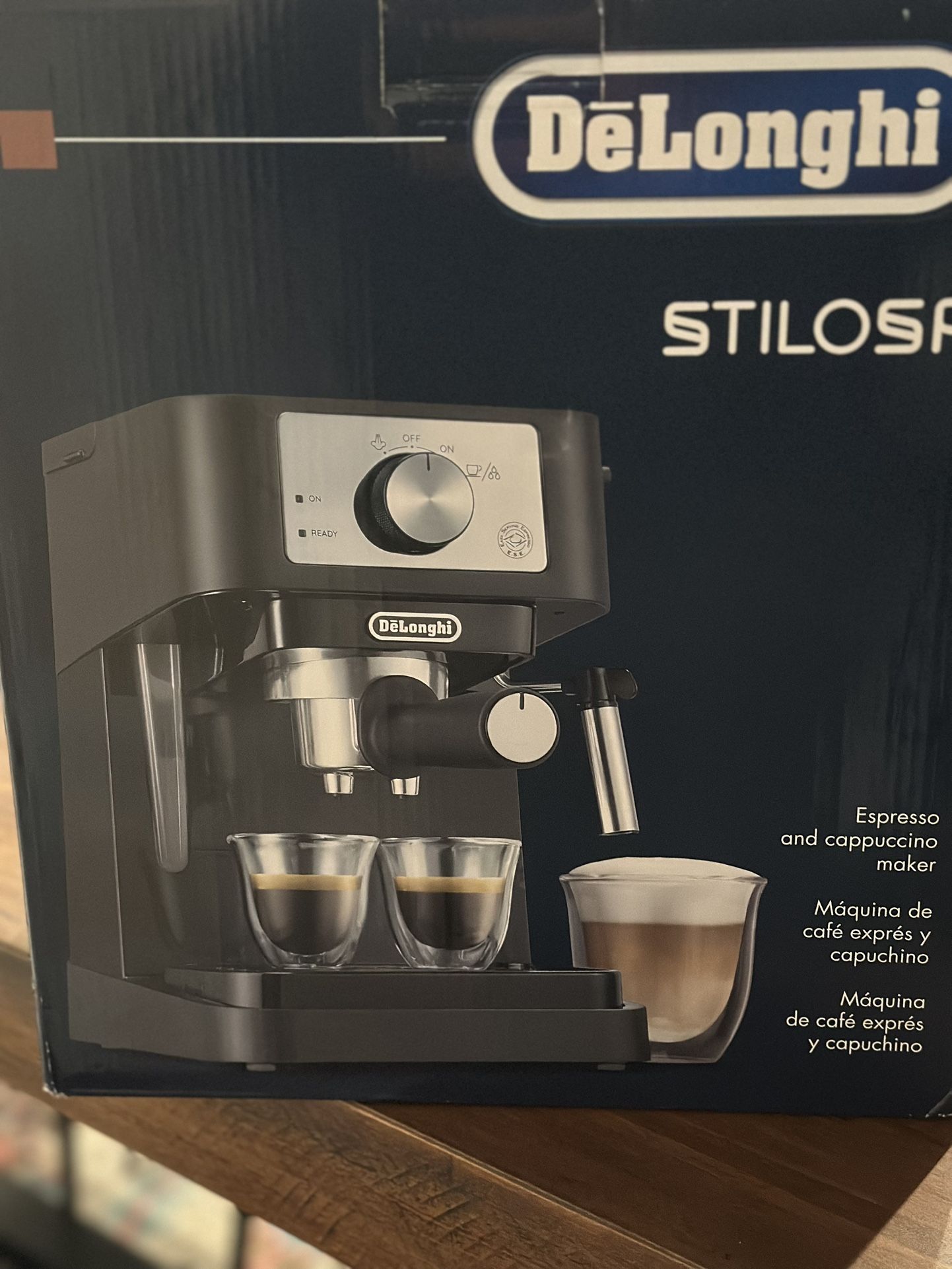 NEW: De'Longhi Stilosa Manual Espresso Machine, Latte & Cappuccino Maker, 15 Bar Pump Pressure + Milk Frother Steam Wand, Black / Stainless