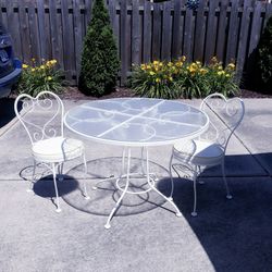 White Wrought Iron Table With Two Chairs