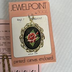 Vintage Needlepoint Pendant & Chain Kit Rose Flower, unused in original box 