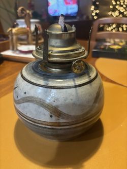 Studio Pottery Oil Lamp Artist Signed 