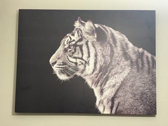 Large Black & White Tiger Canvas Wall Art – Solid Wood Frame