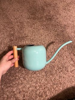 Mint Green Watering Can with Wood Handle