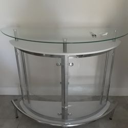 BOWERY HILL Contemporary Home Bar Unit with Clear Front in White  For Home & Kitchen Tempered Glasstop White/Chrome