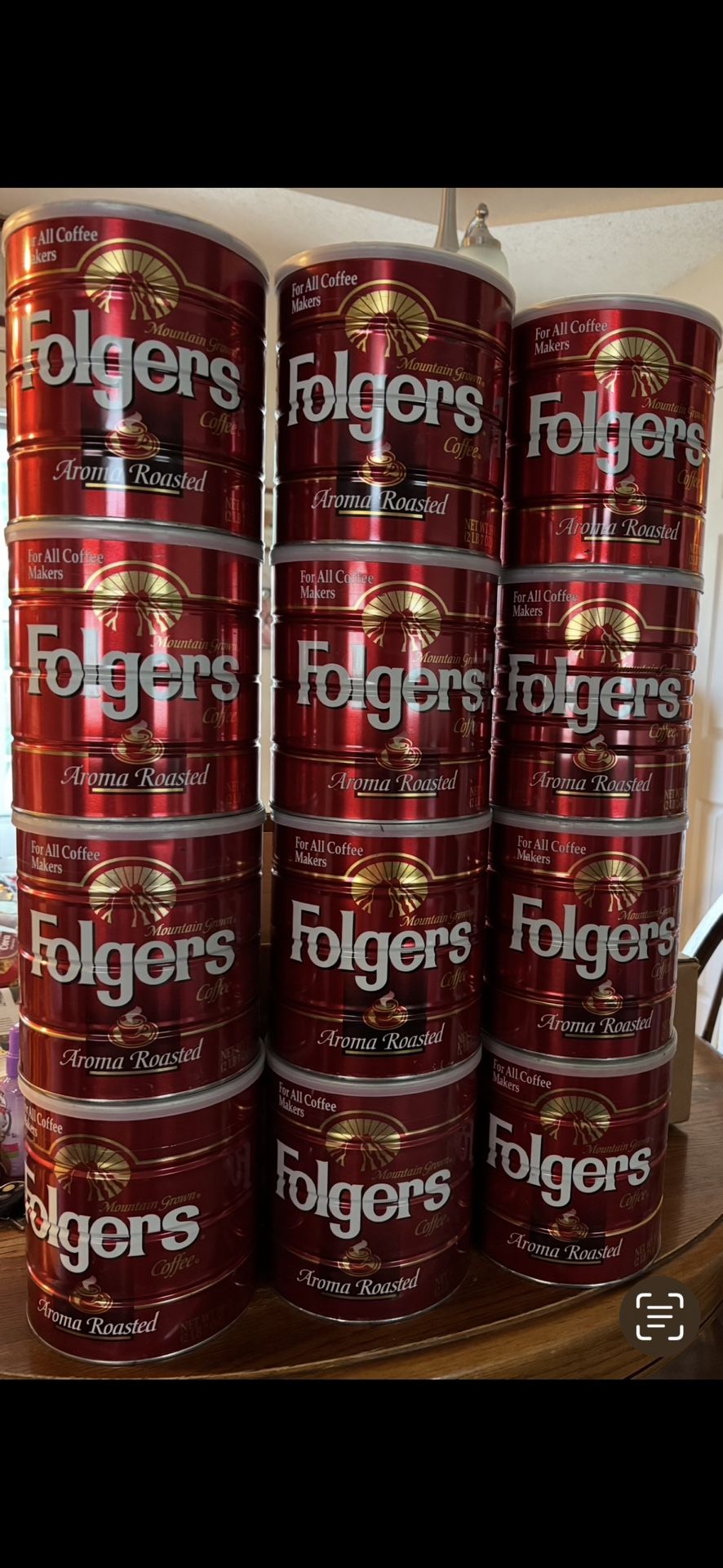 12 Folgers Cans 