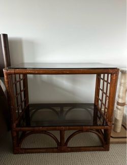 Rattan/Bamboo Glass Side Table