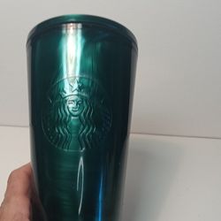 Starbucks Green Marbled Plastic Tumbler 16 fl oz Drink-Through Lid Siren w straw