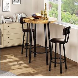 Recaceik 3 Piece Pub Dining Set, Modern Bar Table and Stools for 2 Kitchen Counter Height Wood Top Bistro Easy Assemble for Breakfast Nook Living Room