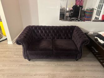 Dark Purple Velvet Chesterfield Loveseat must go