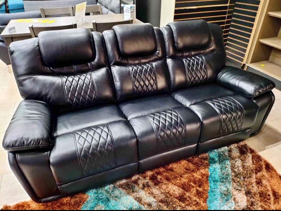 Going out of business sale. Santiago black leather reclining sofa and loveseat set now $1099. Easy finance option. Same day delivery.